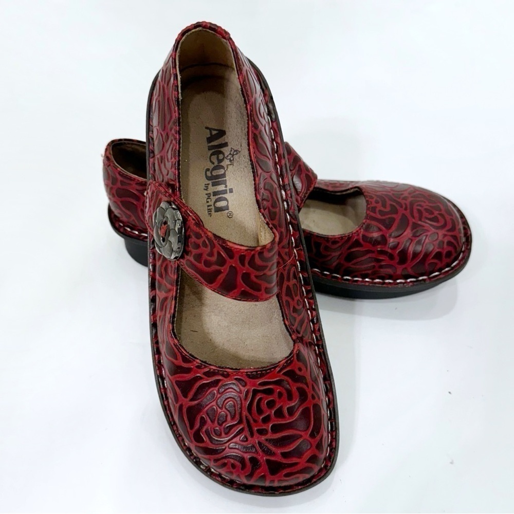 Algeria Paloma Wine Embossed Rose Mary Jane Shoe Size EU 36 US 6 - Picture 2 of 12